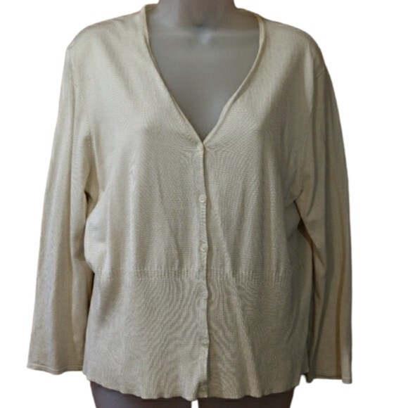Mark Shale Cream Silk-Linen Cardigan Set ML Feminine Delicate 2-Piece - Picture 1 of 13